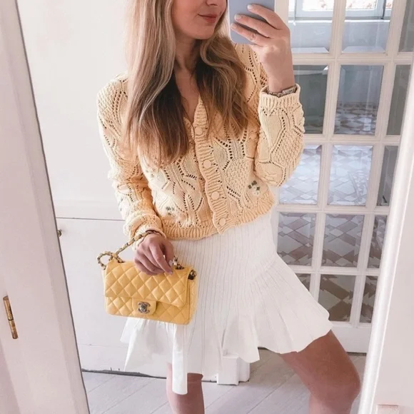 ZARA Floral Embroidered Chunky Knit Cardigan